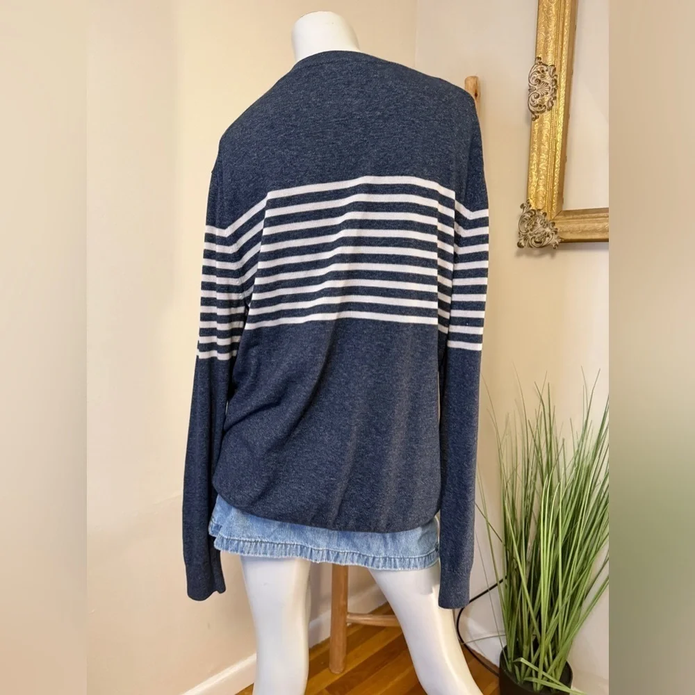 Banana Republic Sweater XL Blue Striped Knitted Crew Neck Pullover Cotton NWT